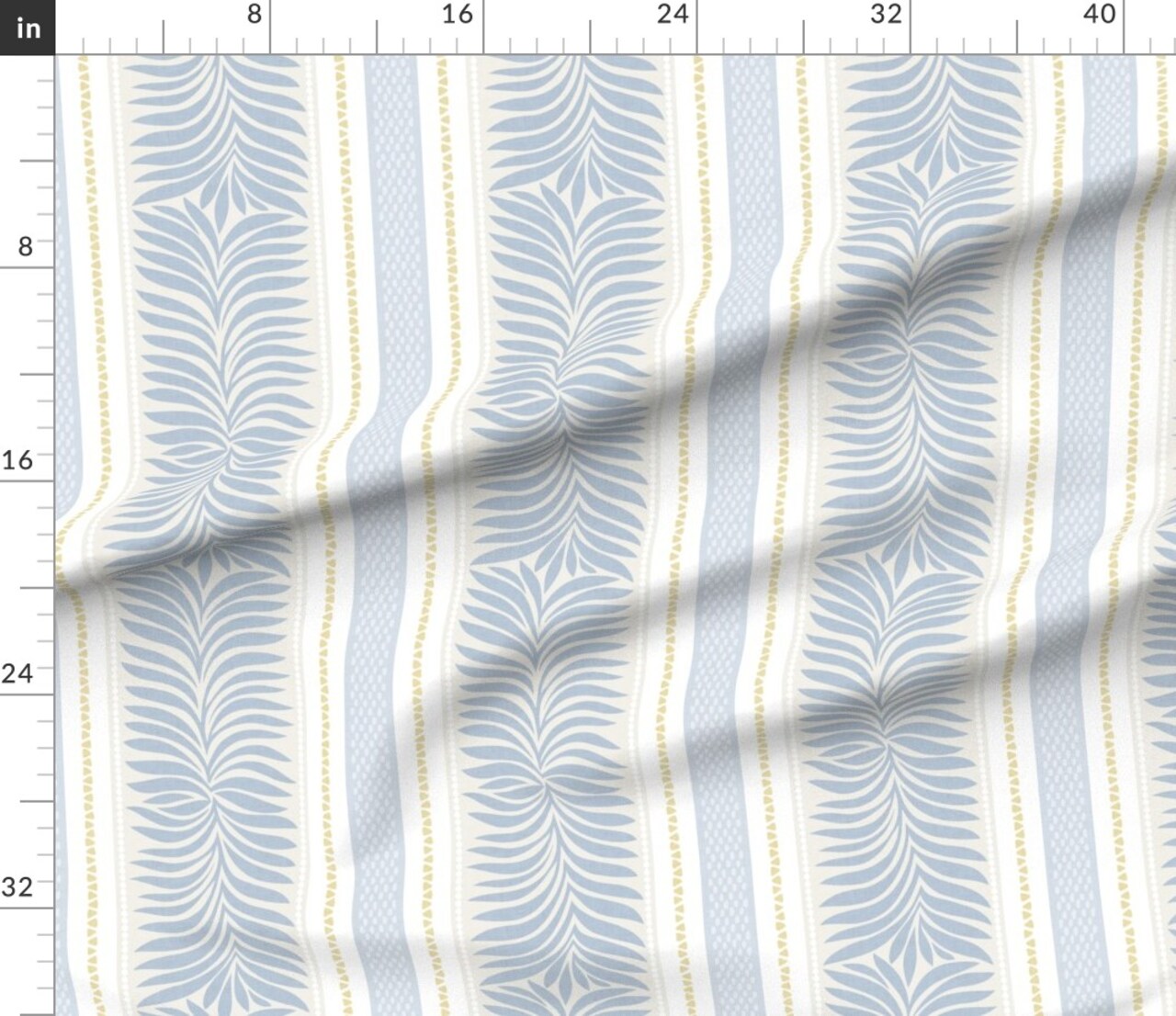 Blue Botanical Tropical Cottage Modern Farmhouse Classic Summer Stripes Preppy Fern Custom Printed Fabric by Spoonflower Various Fabrics by the Yard or Fat Quarter